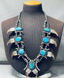Best Vintage Native American Navajo Bear Turquoise Sterling Silver Squash Blossom Necklace-Nativo Arts