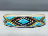 Best Vintage Native American Navajo Cal Begay Extreme Inlay Turquoise Sterling Silver Bracelet-Nativo Arts