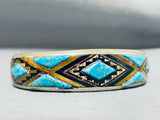 Best Vintage Native American Navajo Cal Begay Extreme Inlay Turquoise Sterling Silver Bracelet-Nativo Arts