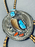 Best Vintage Native American Navajo Jackie Singer Turquoise Sterling Silver Bolo Tie-Nativo Arts