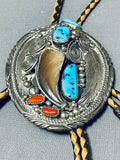 Best Vintage Native American Navajo Jackie Singer Turquoise Sterling Silver Bolo Tie-Nativo Arts