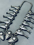 Best Vintage Native American Navajo Pearl Sterling Silver Leaf Squash Blossom Necklace-Nativo Arts