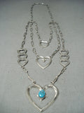 Betsoi Triple Tier Heart Native American Navajo Sterling Silver Turquoise Necklace-Nativo Arts