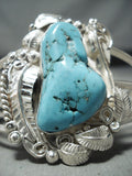 Betty Smith Native American Navajo Signed Kingman Turquoise Sterling Silver Bracelet-Nativo Arts