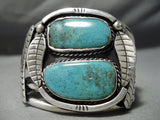 Big Heavy Thick Vintage Native American Navajo Royston Turquoise Sterling Silver Leaf Bracelet-Nativo Arts