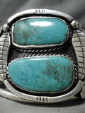Big Heavy Thick Vintage Native American Navajo Royston Turquoise Sterling Silver Leaf Bracelet-Nativo Arts