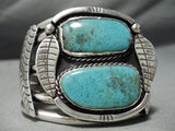 Big Heavy Thick Vintage Native American Navajo Royston Turquoise Sterling Silver Leaf Bracelet-Nativo Arts