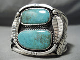 Big Heavy Thick Vintage Native American Navajo Royston Turquoise Sterling Silver Leaf Bracelet-Nativo Arts