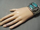 Big Heavy Thick Vintage Native American Navajo Royston Turquoise Sterling Silver Leaf Bracelet-Nativo Arts