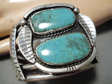 Big Heavy Thick Vintage Native American Navajo Royston Turquoise Sterling Silver Leaf Bracelet-Nativo Arts