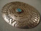 Big Old Navajo Lone Mountain Turquoise Native American Jewelry Silver Pin-Nativo Arts