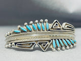 Bill Betoney Vintage Native American Navajo Turquoise Sterling Silver Geometric Bracelet-Nativo Arts