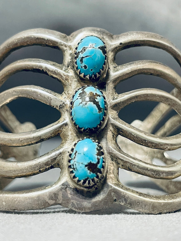 Bisbee Turquoise Authentic Vintage Native American Navajo Sterling Silver Bracelet-Nativo Arts