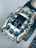 Bisbee Turquoise Very Important Vintage Native American Navajo Sterling Silver Concho Belt-Nativo Arts