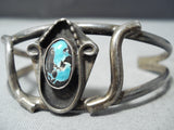 Bisbee Turquoise Vintage Native American Navajo Swirling Sterling Silver Bracelet Old-Nativo Arts