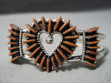 Breathtaking Vintage Zuni Native American Coral Needle Sterling Silver Bracelet-Nativo Arts