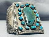 Brutal Vintage Native American Navajo Museum Turquoise Sterling Silver Bracelet Old-Nativo Arts
