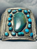 Brutal Vintage Native American Navajo Museum Turquoise Sterling Silver Bracelet Old-Nativo Arts
