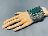 Brutal Vintage Native American Navajo Museum Turquoise Sterling Silver Bracelet Old-Nativo Arts