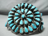 Brutalist Vintage Native American Navajo Blue Diamond Turquoise Sterling Silver Bracelet Old-Nativo Arts
