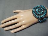 Brutalist Vintage Native American Navajo Blue Diamond Turquoise Sterling Silver Bracelet Old-Nativo Arts