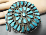 Brutalist Vintage Native American Navajo Blue Diamond Turquoise Sterling Silver Bracelet Old-Nativo Arts