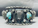 Buffalo Power Native American Turquoise Sterling Silver Bracelet-Nativo Arts