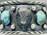 Buffalo Power Native American Turquoise Sterling Silver Bracelet-Nativo Arts