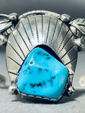 Captivating Vintage Native American Navajo Turquoise Sterling Silver Leaf Bracelet-Nativo Arts