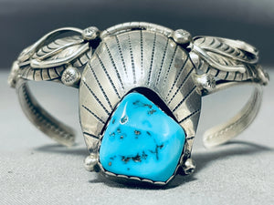 Captivating Vintage Native American Navajo Turquoise Sterling Silver Leaf Bracelet-Nativo Arts