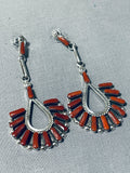 Carlene Hattie Zuni Native American Coral Sterling Silver Earrings-Nativo Arts