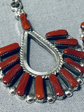 Carlene Hattie Zuni Native American Coral Sterling Silver Earrings-Nativo Arts