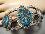 Character!! Quality Vintage Native American Navajo Spiderweb Turquoise Sterling Silver Bracelet-Nativo Arts