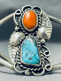 Charlie Singer Vintage Native American Navajo Kingman Turquoise Coral Sterling Silver Bracelet-Nativo Arts