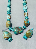 Chunky Boulder Turquoise Vintage Native American Navajo Sterling Silver Necklace Earrings-Nativo Arts