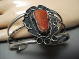 Chunky Coral Vintage Native American Navajo Sterling Silver Bracelet Old-Nativo Arts