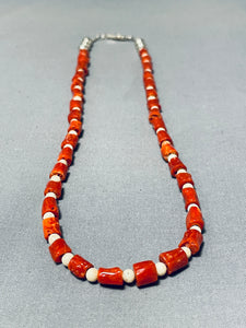 Chunky Coral Vintage Native American Navajo Sterling Silver Necklace-Nativo Arts