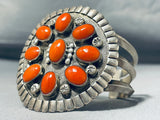 Chunky Domed Coral Vintage Native American Navajo Sterling Silver Bracelet-Nativo Arts