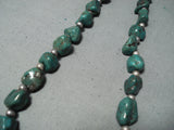 Chunky Dunky Green Turquoise Vintage Native American Navajo Sterling Silver Necklace-Nativo Arts