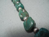 Chunky Dunky Green Turquoise Vintage Native American Navajo Sterling Silver Necklace-Nativo Arts
