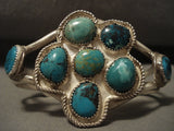 Chunky Flower Turquoise Vintage Navajo Native American Jewelry Silver Bracelet-Nativo Arts