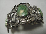 Chunky Huge Vintage Native American Navajo Moss Green Turquoise Sterling Silver Bracelet Old-Nativo Arts