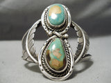 Chunky Huge Vintage Native American Navajo Royston Turquoise Sterling Silver Leaf Bracelet Old-Nativo Arts