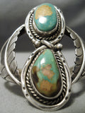 Chunky Huge Vintage Native American Navajo Royston Turquoise Sterling Silver Leaf Bracelet Old-Nativo Arts