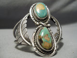 Chunky Huge Vintage Native American Navajo Royston Turquoise Sterling Silver Leaf Bracelet Old-Nativo Arts