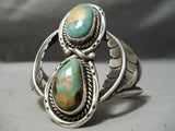 Chunky Huge Vintage Native American Navajo Royston Turquoise Sterling Silver Leaf Bracelet Old-Nativo Arts