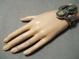Chunky Huge Vintage Native American Navajo Royston Turquoise Sterling Silver Leaf Bracelet Old-Nativo Arts