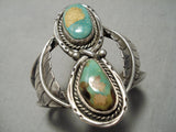Chunky Huge Vintage Native American Navajo Royston Turquoise Sterling Silver Leaf Bracelet Old-Nativo Arts