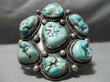 Chunky Rare Vintage Native American Navajo Green Old Kingman Turquoise Sterling Silver Bracelet-Nativo Arts
