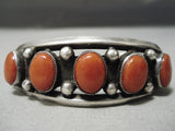 Chunky Red Coral Vintage Native American Navajo Sterling Silver Bracelet Old-Nativo Arts